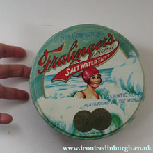 Load image into Gallery viewer, Vintage American Toffee Tin. FRALINGER'S Salt Water Taffy. Atlantic City Image
