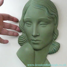 Load image into Gallery viewer, Vintage Art Deco 1930s Wall Mask by G. Leonardi. Hollywood Glamour. Original Green Patina
