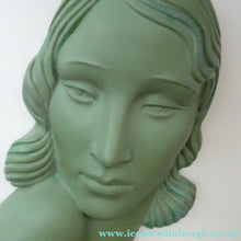 Load image into Gallery viewer, Vintage Art Deco 1930s Wall Mask by G. Leonardi. Hollywood Glamour. Original Green Patina

