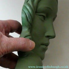 Load image into Gallery viewer, Vintage Art Deco 1930s Wall Mask by G. Leonardi. Hollywood Glamour. Original Green Patina
