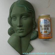 Load image into Gallery viewer, Vintage Art Deco 1930s Wall Mask by G. Leonardi. Hollywood Glamour. Original Green Patina
