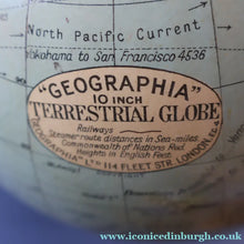 Load image into Gallery viewer, 1930s Terrestrial Globe by Geographica Ltd. ART DECO Desk Top Spinning Globe
