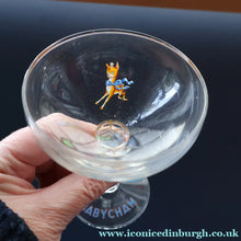Load image into Gallery viewer, Random VINTAGE Babycham. One 1950s White Deer Logos and Two 1960s Prancing Deers - British Glass
