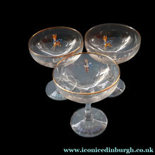 Load image into Gallery viewer, Random VINTAGE Babycham. One 1950s White Deer Logos and Two 1960s Prancing Deers - British Glass
