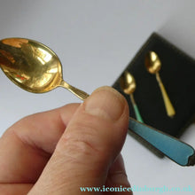 Load image into Gallery viewer, Set of 8 Silver Gilt Enamel Teaspoons Fitted Case
