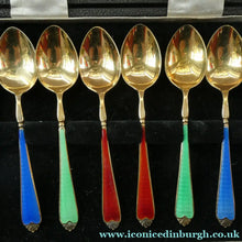 Load image into Gallery viewer, Set of 8 Silver Gilt Enamel Teaspoons Fitted Case
