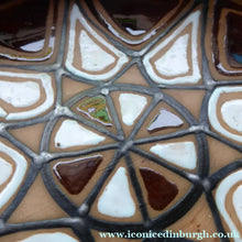 Load image into Gallery viewer, Vintage DANISH Art Pottery Flat Bowl. Attractive Geometric Design. Impressed mark for ABBEDNAES Pottery, Denmark below
