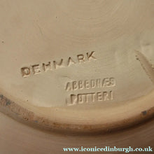 Load image into Gallery viewer, Vintage DANISH Art Pottery Flat Bowl. Attractive Geometric Design. Impressed mark for ABBEDNAES Pottery, Denmark below
