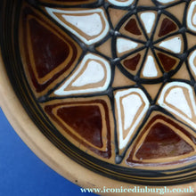 Load image into Gallery viewer, Vintage DANISH Art Pottery Flat Bowl. Attractive Geometric Design. Impressed mark for ABBEDNAES Pottery, Denmark below
