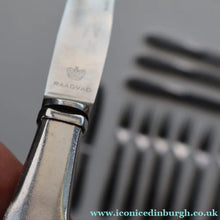 Load image into Gallery viewer, Vintage Danish GEORG JENSEN Stainless Steel RAADVAD FOUR Dessert Forks and THREE Knives (Mitra Shape)
