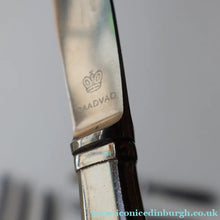 Load image into Gallery viewer, Vintage Danish GEORG JENSEN Stainless Steel RAADVAD FOUR Dessert Forks and THREE Knives (Mitra Shape)
