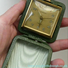 Load image into Gallery viewer, Vintage Early 1960s GREEN Leather German EUROPA Travelling Alarm Clock
