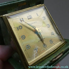 Load image into Gallery viewer, Vintage Early 1960s GREEN Leather German EUROPA Travelling Alarm Clock
