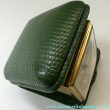 Load image into Gallery viewer, Vintage Early 1960s GREEN Leather German EUROPA Travelling Alarm Clock
