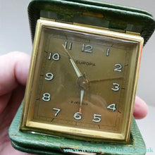Load image into Gallery viewer, Vintage Early 1960s GREEN Leather German EUROPA Travelling Alarm Clock
