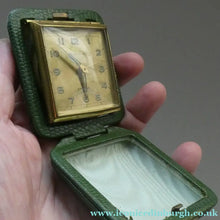 Load image into Gallery viewer, Vintage Early 1960s GREEN Leather German EUROPA Travelling Alarm Clock
