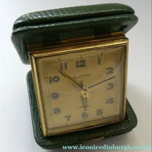Load image into Gallery viewer, Vintage Early 1960s GREEN Leather German EUROPA Travelling Alarm Clock

