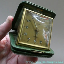 Load image into Gallery viewer, Vintage Early 1960s GREEN Leather German EUROPA Travelling Alarm Clock
