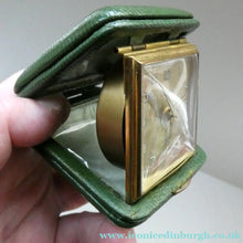 Load image into Gallery viewer, Vintage Early 1960s GREEN Leather German EUROPA Travelling Alarm Clock
