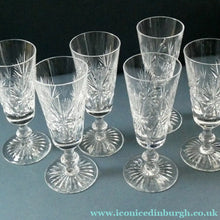 Load image into Gallery viewer, Vintage Edinburgh Crystal CHAMPAGNE FLUTES. STAR OF EDINBURGH Pattern. Set of Six; 6 1/4 inches
