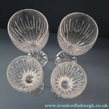 Load image into Gallery viewer, FOUR GLASSES: Vintage Edinburgh Crystal Glasses. SYMPHONY PATTERN. Two: 7 1/8 inches and the other ones: 6 1/4 inches (CODE G)

