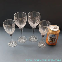Load image into Gallery viewer, FOUR GLASSES: Vintage Edinburgh Crystal Glasses. SYMPHONY PATTERN. Two: 7 1/8 inches and the other ones: 6 1/4 inches (CODE G)
