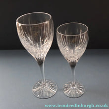 Load image into Gallery viewer, FOUR GLASSES: Vintage Edinburgh Crystal Glasses. SYMPHONY PATTERN. Two: 7 1/8 inches and the other ones: 6 1/4 inches (CODE G)
