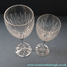 Load image into Gallery viewer, FOUR GLASSES: Vintage Edinburgh Crystal Glasses. SYMPHONY PATTERN. Two: 7 1/8 inches and the other ones: 6 1/4 inches (CODE G)
