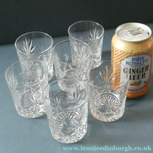 Load image into Gallery viewer, Vintage Edinburgh Crystal Small WHISKY Tumblers. STAR OF EDINBURGH Pattern. Set of Six; 3 inches
