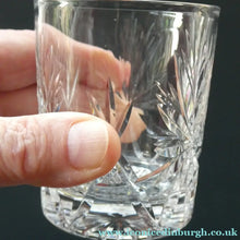 Load image into Gallery viewer, Vintage Edinburgh Crystal Small WHISKY Tumblers. STAR OF EDINBURGH Pattern. Set of Six; 3 inches
