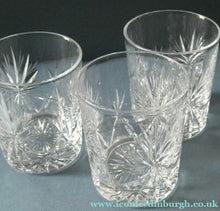 Load image into Gallery viewer, Vintage Edinburgh Crystal Small WHISKY Tumblers. STAR OF EDINBURGH Pattern. Set of Six; 3 inches
