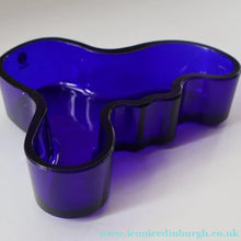 Load image into Gallery viewer, Vintage Finnish Shallow Blue Glass Savoy Vase. Mid Century Design by Alvar Aalto for Iittala Finland - Scandinavian

