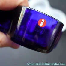 Load image into Gallery viewer, Vintage Finnish Shallow Blue Glass Savoy Vase. Mid Century Design by Alvar Aalto for Iittala Finland - Scandinavian
