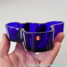 Load image into Gallery viewer, Vintage Finnish Shallow Blue Glass Savoy Vase. Mid Century Design by Alvar Aalto for Iittala Finland - Scandinavian
