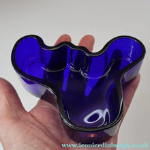 Load image into Gallery viewer, Vintage Finnish Shallow Blue Glass Savoy Vase. Mid Century Design by Alvar Aalto for Iittala Finland - Scandinavian
