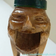 Load image into Gallery viewer, Vintage FOLK ART 1950s Wooden NUTCRACKER in the Form of a Little Elf or Gnome with a Really Cute Carved Face
