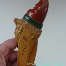 Load image into Gallery viewer, Vintage FOLK ART 1950s Wooden NUTCRACKER in the Form of a Little Elf or Gnome with a Really Cute Carved Face

