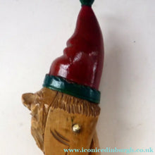 Load image into Gallery viewer, Vintage FOLK ART 1950s Wooden NUTCRACKER in the Form of a Little Elf or Gnome with a Really Cute Carved Face
