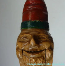 Load image into Gallery viewer, Vintage FOLK ART 1950s Wooden NUTCRACKER in the Form of a Little Elf or Gnome with a Really Cute Carved Face
