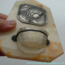 Load image into Gallery viewer, Vintage French 1930s Miniature Holy Water Font with Silver Plaque
