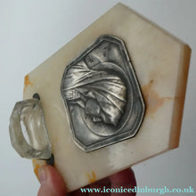 Load image into Gallery viewer, Vintage French 1930s Miniature Holy Water Font with Silver Plaque
