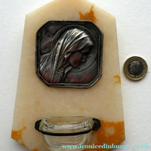Load image into Gallery viewer, Vintage French 1930s Miniature Holy Water Font with Silver Plaque
