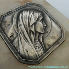 Load image into Gallery viewer, Vintage French 1930s Miniature Holy Water Font with Silver Plaque
