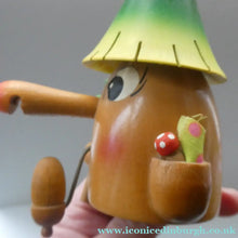 Load image into Gallery viewer, Vintage German Erzgebirge Wooden Handmade Incense Smoker: Strange Cartoon Woodsman with Christmas Tree

