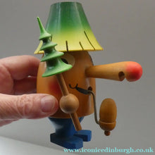 Load image into Gallery viewer, Vintage German Erzgebirge Wooden Handmade Incense Smoker: Strange Cartoon Woodsman with Christmas Tree
