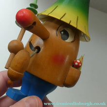 Load image into Gallery viewer, Vintage German Erzgebirge Wooden Handmade Incense Smoker: Strange Cartoon Woodsman with Christmas Tree
