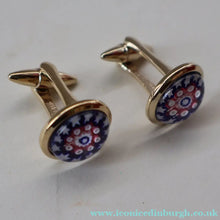 Load image into Gallery viewer, Pair of Vintage Gold-Tone Cufflinks. Each set with Millefiori Glass Cane Embellishment. Perfect Condition
