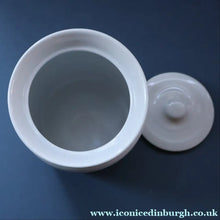 Load image into Gallery viewer, Vintage Grimwades Style White Hooped Household Jar or Canister. BARLEY (black letters)
