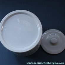 Load image into Gallery viewer, Vintage Grimwades Style White Hooped Household Jar or Canister. BARLEY (black letters)
