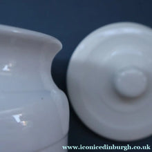 Load image into Gallery viewer, Vintage Grimwades Style White Hooped Household Jar or Canister. BARLEY (black letters)
